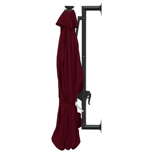 Væghængt parasol m. LED-lys 300 cm bordeauxfarvet