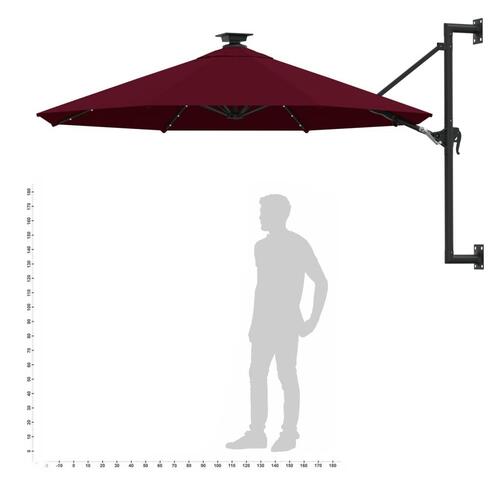 Væghængt parasol m. LED-lys 300 cm bordeauxfarvet