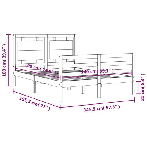 Sengeramme med sengegavl 140x190 cm massivt træ