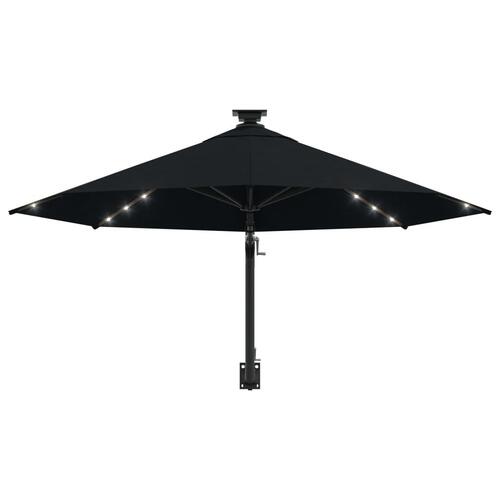 Væghængt parasol m. LED-lys 300 cm sort