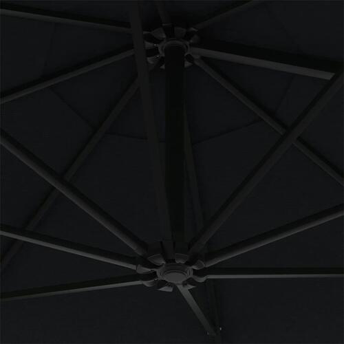 Væghængt parasol m. LED-lys 300 cm sort