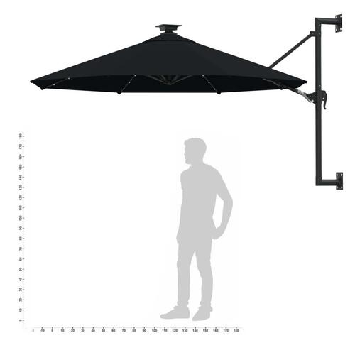 Væghængt parasol m. LED-lys 300 cm sort