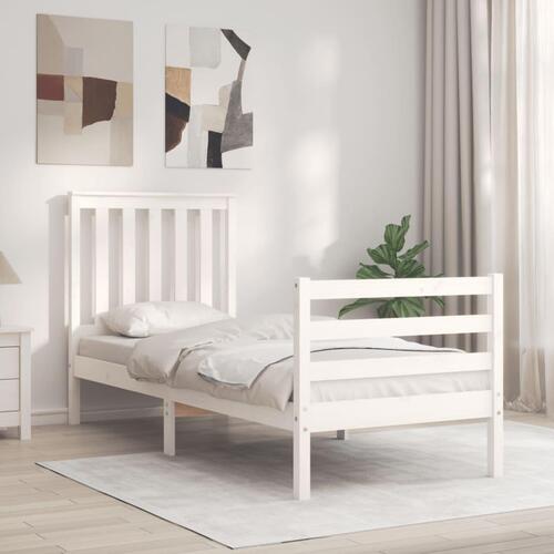 Sengeramme med sengegavl Small Single massivt træ hvid