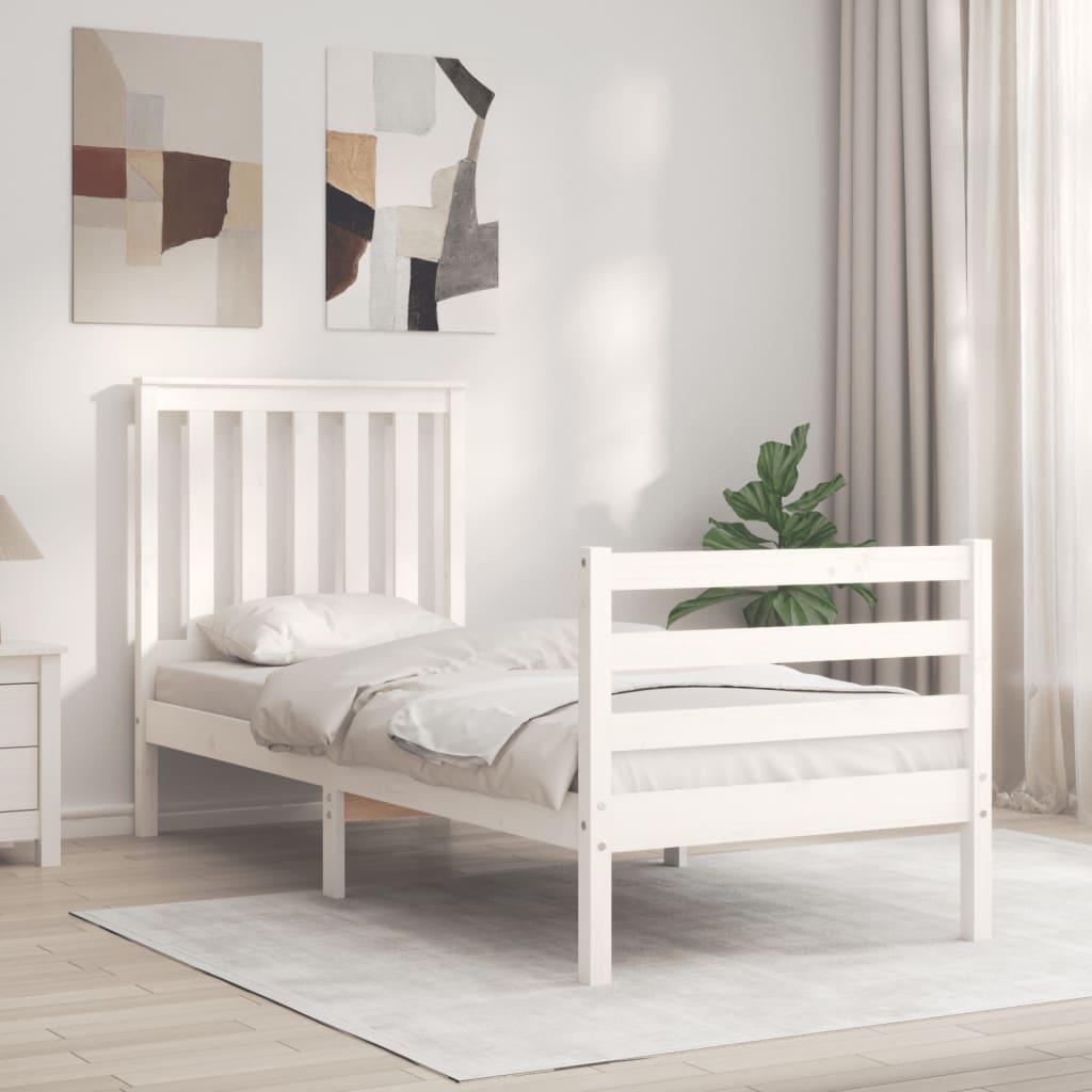 Sengeramme med sengegavl Small Single massivt træ hvid