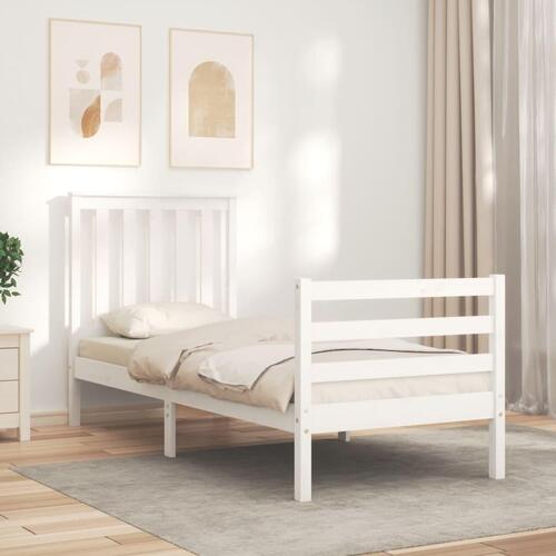 Sengeramme med sengegavl Small Single massivt træ hvid