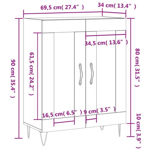 Skænk 69,5 × 34 × 90 cm i konstrueret træ - sonoma-eg