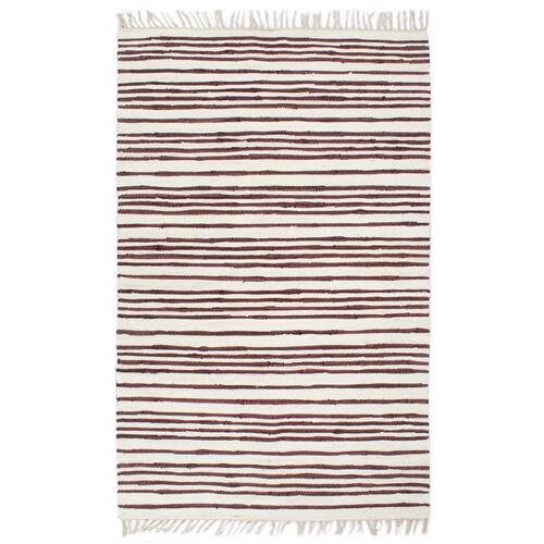 Håndvævet chindi-tæppe bomuld 80 x 160 cm bordeaux og hvid