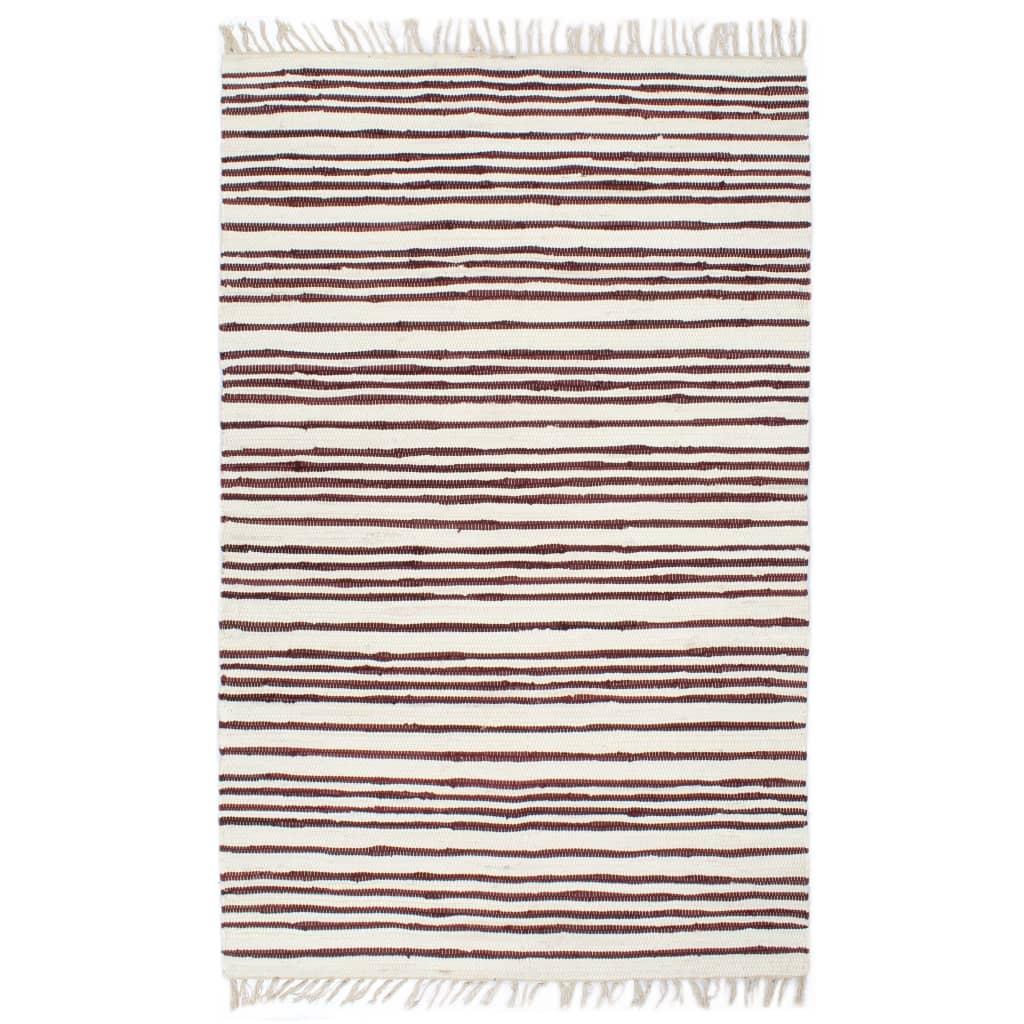 Håndvævet chindi-tæppe bomuld 80 x 160 cm bordeaux og hvid