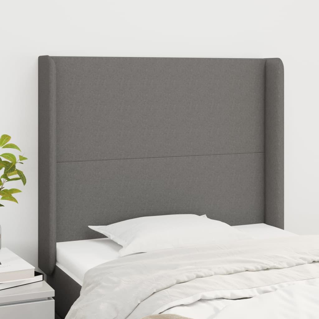 Sengegavl med kanter 103×16×118/128 cm - stof, mørkegrå billede
