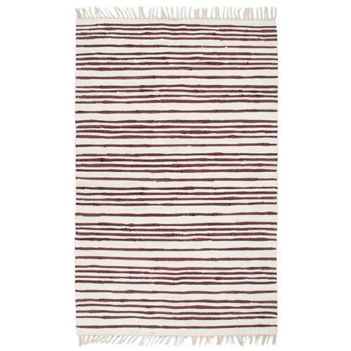 Håndvævet chindi-tæppe bomuld 120 x 170 cm bordeaux og hvid