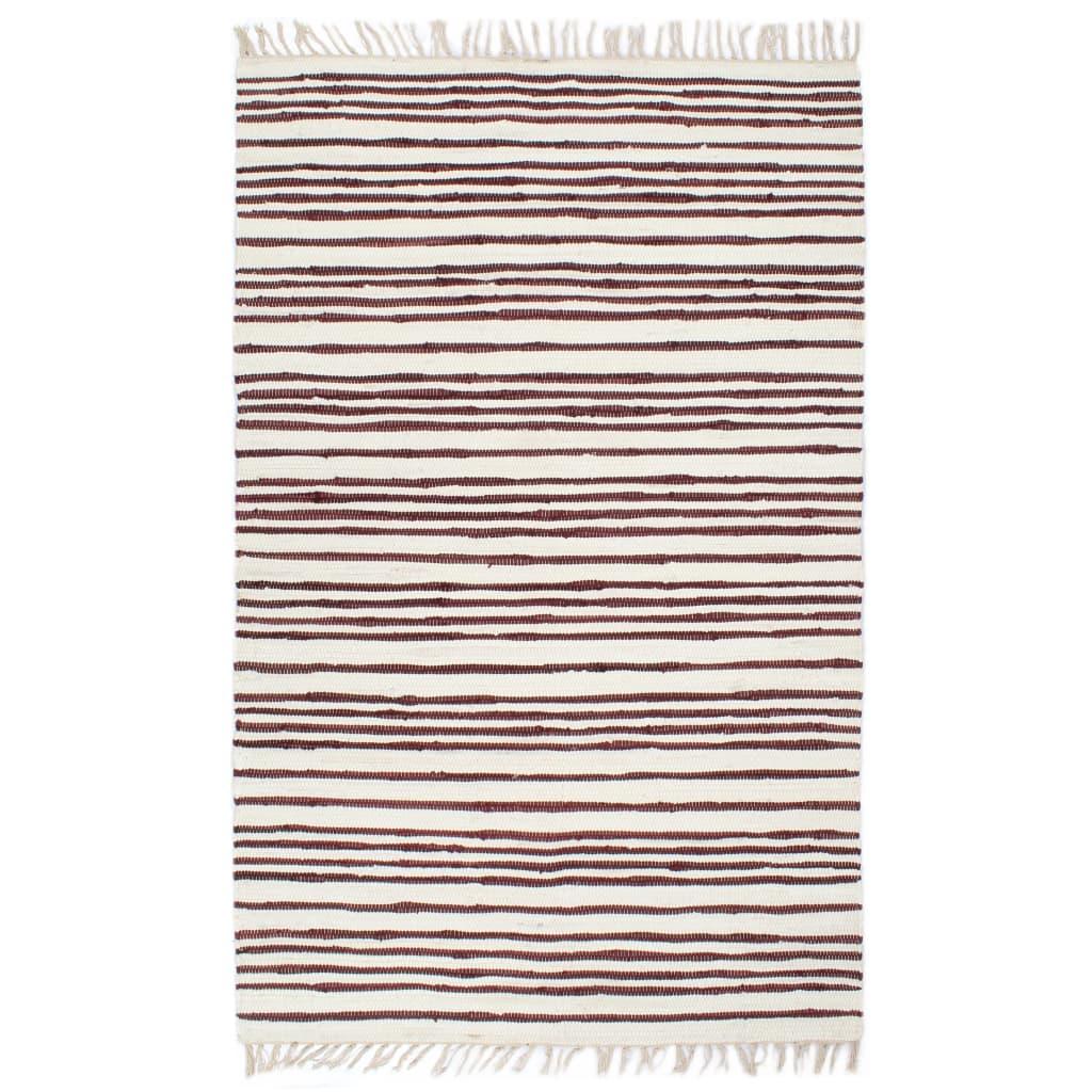 Håndvævet chindi-tæppe bomuld 120 x 170 cm bordeaux og hvid