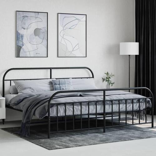 Sengeramme med sengegavl og fodgærde 200x200 cm metal sort