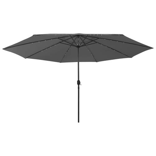Parasol m. LED-lys + metalstang 400 cm antracitgrå