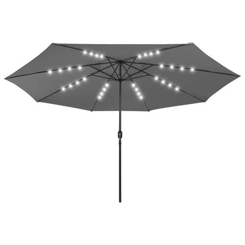 Parasol m. LED-lys + metalstang 400 cm antracitgrå