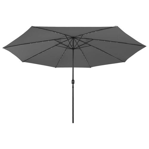 Parasol m. LED-lys + metalstang 400 cm antracitgrå