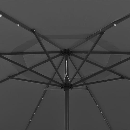 Parasol m. LED-lys + metalstang 400 cm antracitgrå