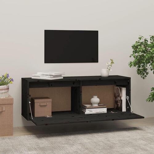 Vægskab 100x30x35 cm massivt fyrretræ sort
