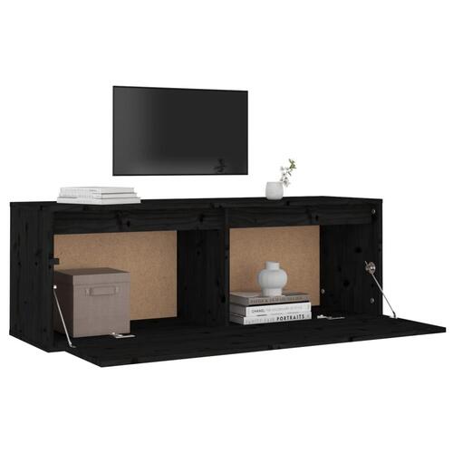 Vægskab 100x30x35 cm massivt fyrretræ sort