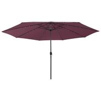 Parasol m. LED-lys + metalstang 400 cm bordeauxfarvet