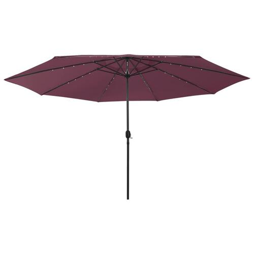 Parasol m. LED-lys + metalstang 400 cm bordeauxfarvet