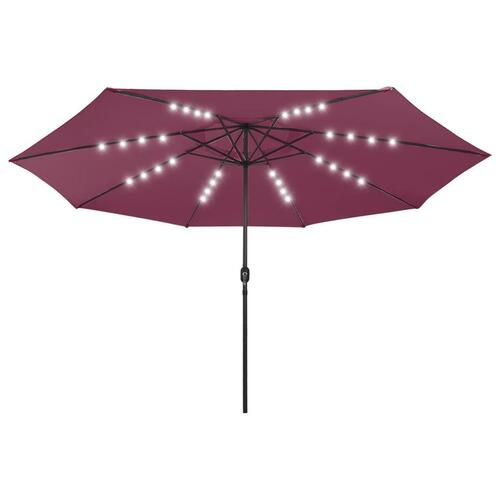 Parasol m. LED-lys + metalstang 400 cm bordeauxfarvet