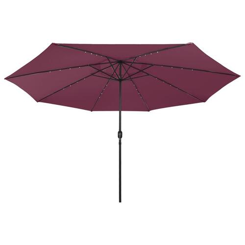 Parasol m. LED-lys + metalstang 400 cm bordeauxfarvet