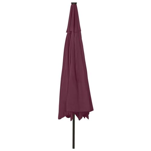 Parasol m. LED-lys + metalstang 400 cm bordeauxfarvet