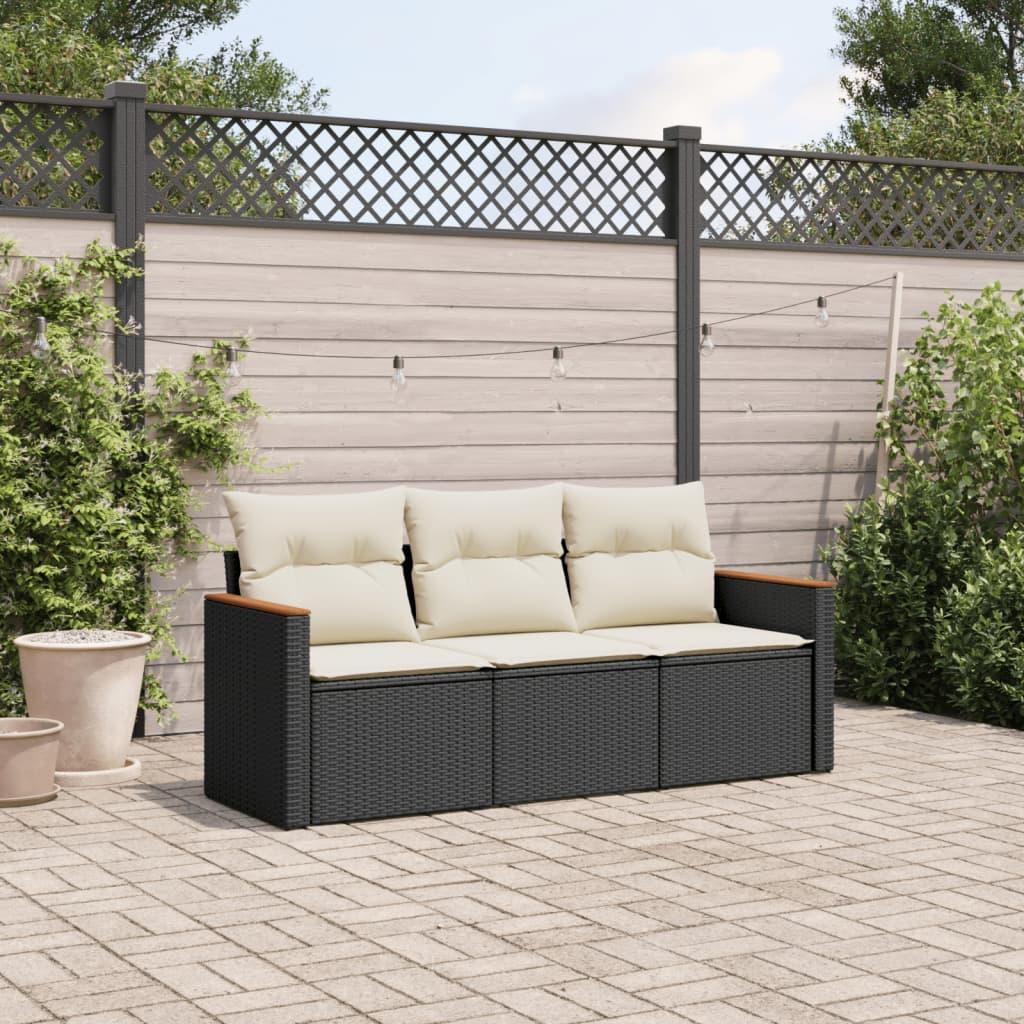 Sofasæt til haven 3 dele med hynder polyrattan sort