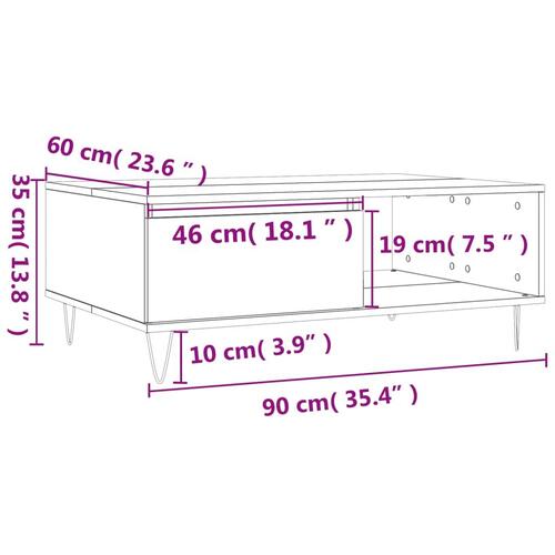 Sofabord 90x60x35 cm konstrueret træ røget egetræsfarve