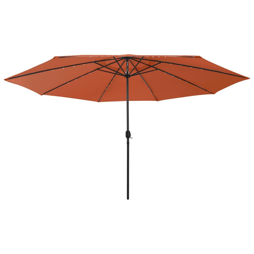 Parasol m. LED-lys + metalstang 400 cm terrakotta