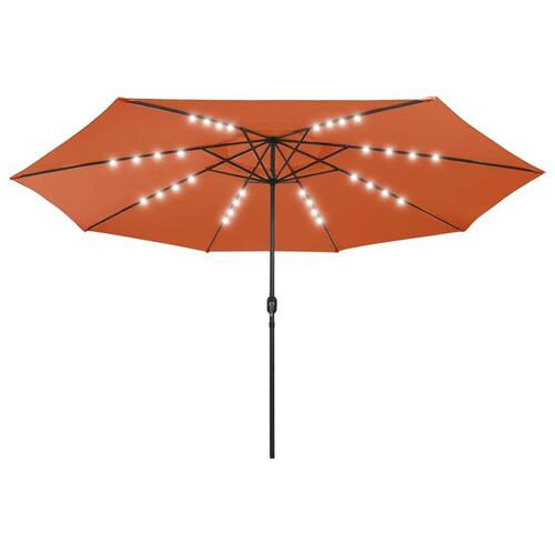 Parasol m. LED-lys + metalstang 400 cm terrakotta