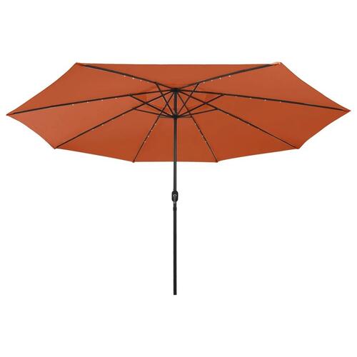 Parasol m. LED-lys + metalstang 400 cm terrakotta