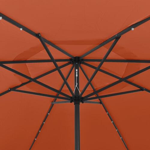 Parasol m. LED-lys + metalstang 400 cm terrakotta