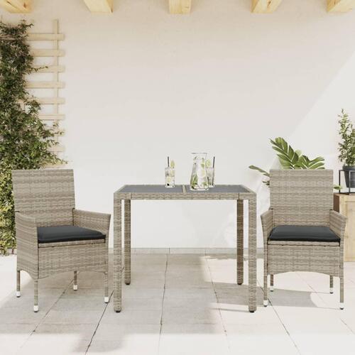Spisebordssæt til haven 3 dele med hynder polyrattan og glas