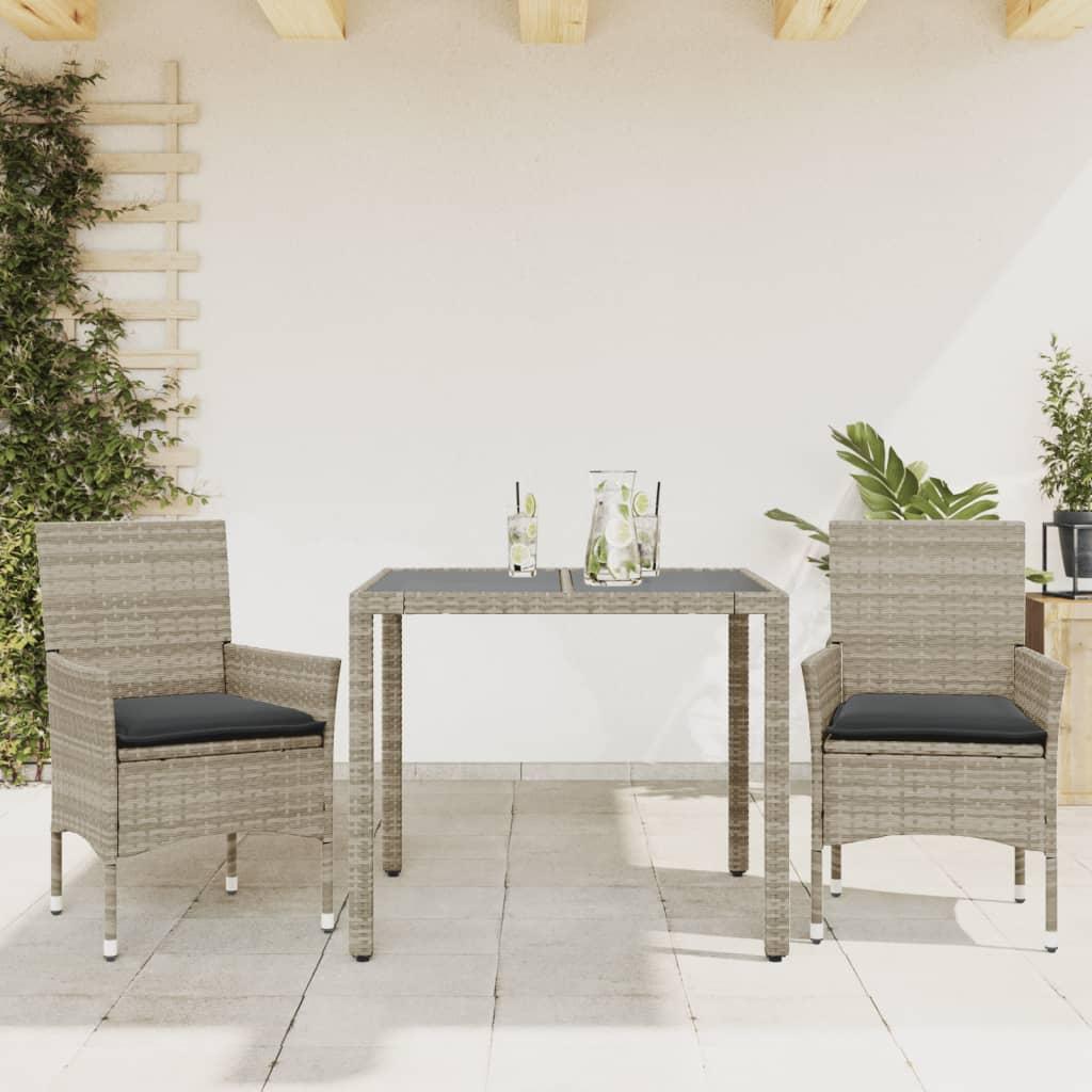 Spisebordssæt til haven 3 dele med hynder polyrattan og glas