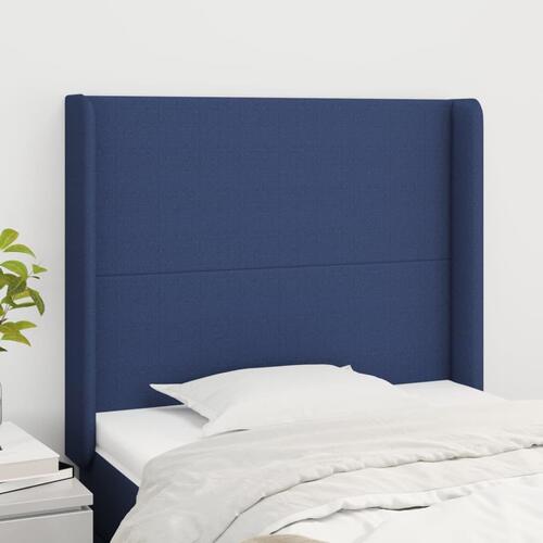 Sengegavl med kanter 103x16x118/128 cm stof blå