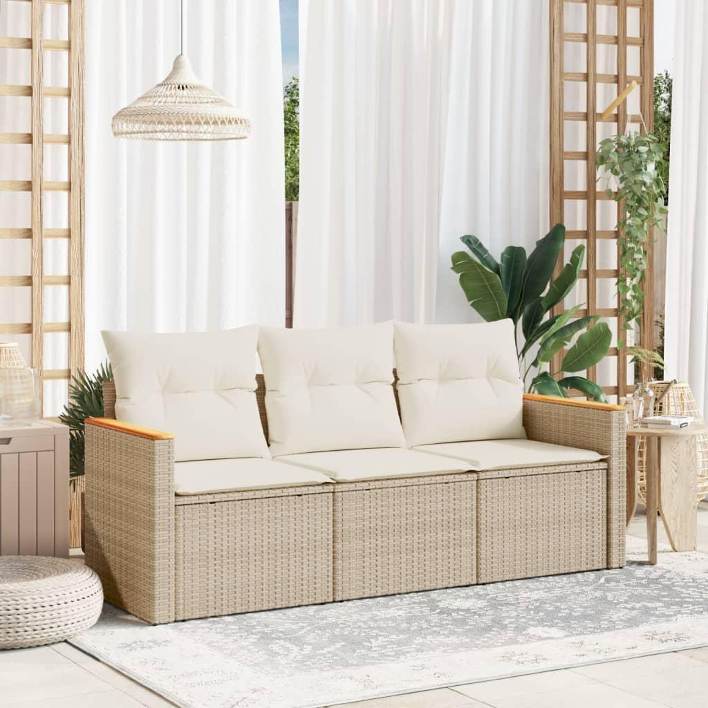 Sofasæt til haven 3 dele med hynder polyrattan beige