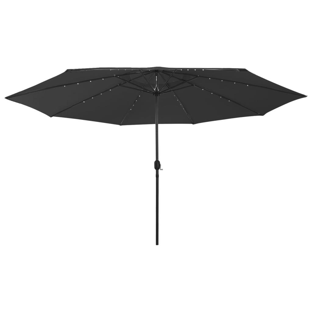 Parasol m. LED-lys + metalstang 400 cm sort