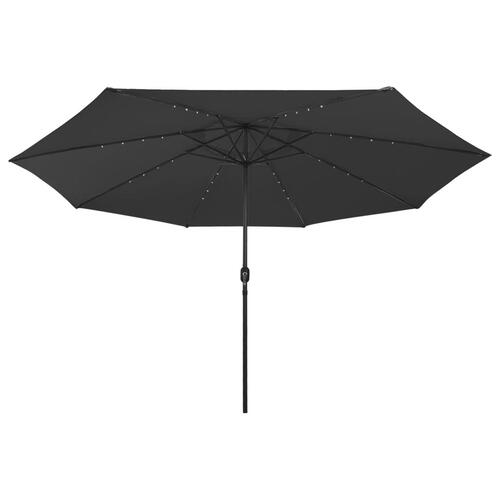 Parasol m. LED-lys + metalstang 400 cm sort