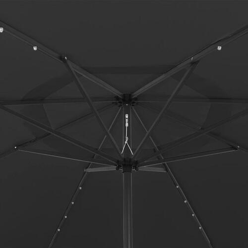 Parasol m. LED-lys + metalstang 400 cm sort