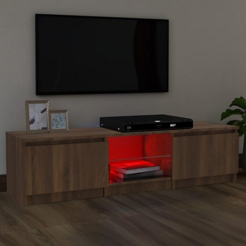 Tv-bord med LED-lys 140x40x35,5 cm brun egetræsfarve