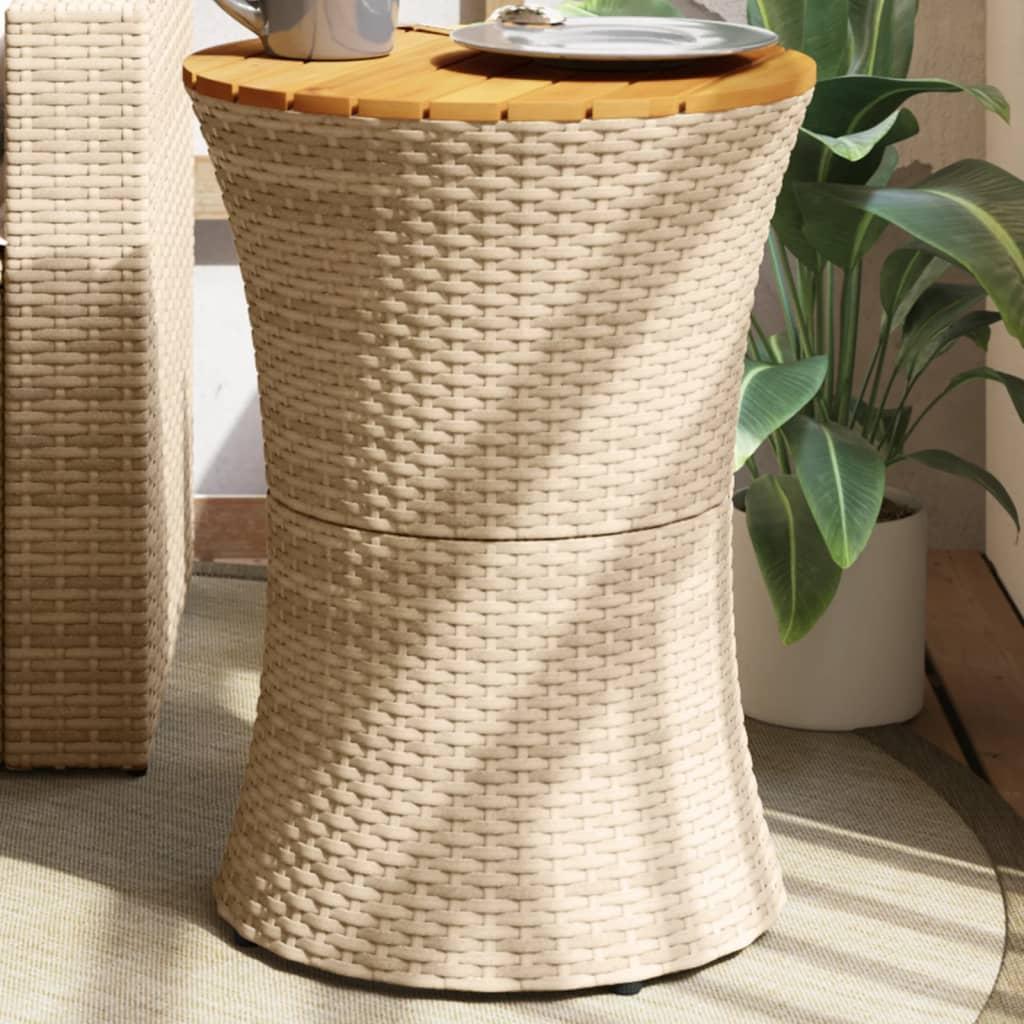 Sidebord trommeformet polyrattan og massivt træ beige