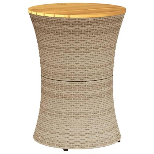 Sidebord trommeformet polyrattan og massivt træ beige