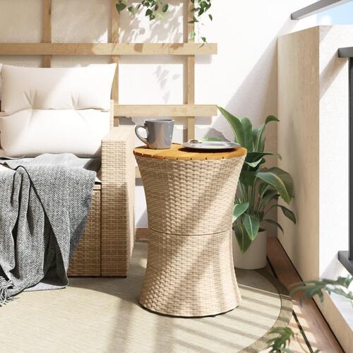 Sidebord trommeformet polyrattan og massivt træ beige