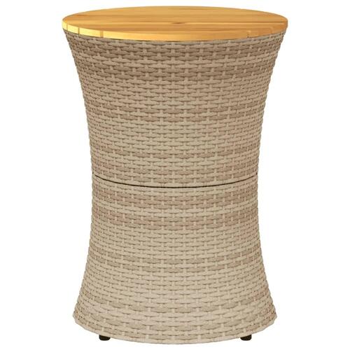 Sidebord trommeformet polyrattan og massivt træ beige