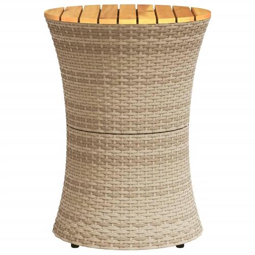 Sidebord trommeformet polyrattan og massivt træ beige