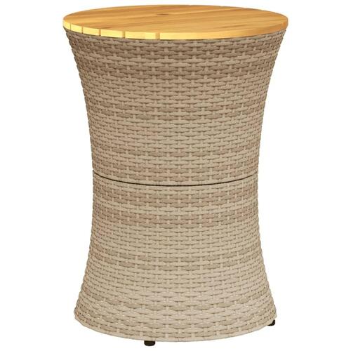 Sidebord trommeformet polyrattan og massivt træ beige
