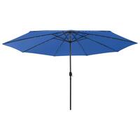 Parasol m. LED-lys + metalstang 400 cm azurblå
