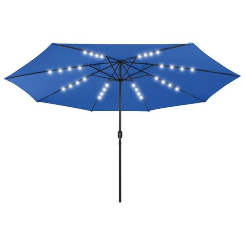 Parasol m. LED-lys + metalstang 400 cm azurblå