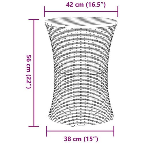Sidebord trommeformet polyrattan og massivt træ beige
